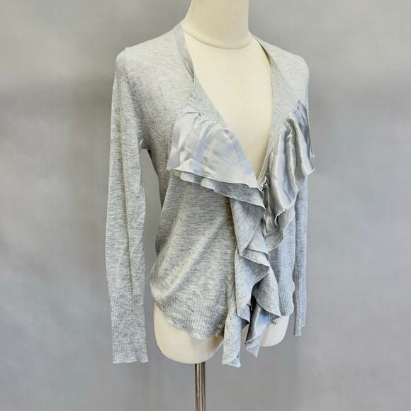 Banana Republic Gray Long Sleeve Ruffle Lightweight Shrug Cardigan Size Small - Picture 2 of 15